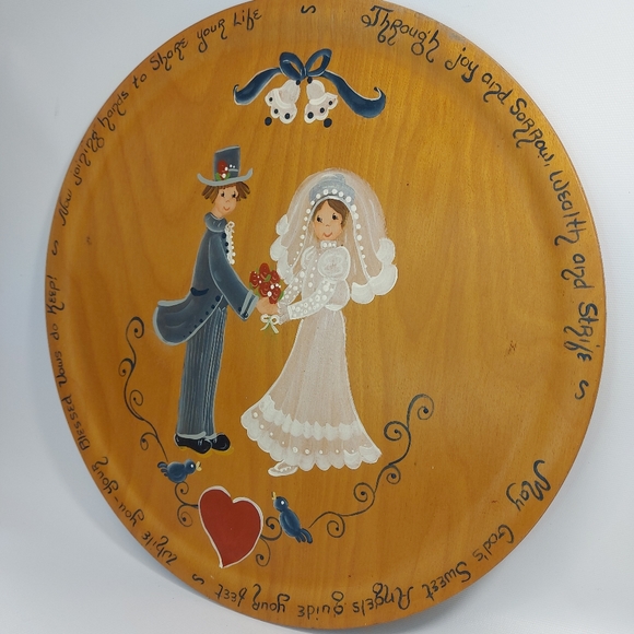 Vintage Vallentyne Folk Art W&W Marriage Newlyweds Hand Painted Wood Tray - Picture 4 of 7